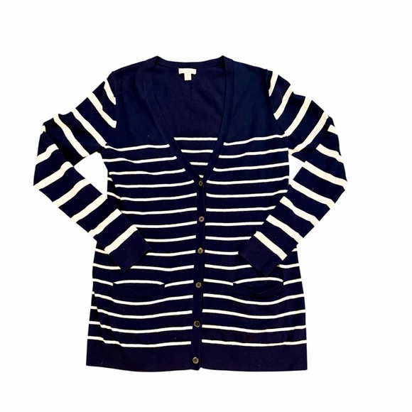 GAP Sweaters - GAP Silk Blend Navy & White Striped Button Down V-Neck Cardigan Sweater Sz M